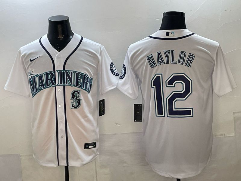 Men 2025 Nike Seattle Mariners #12 Naylor White Game MLB Jersey 09